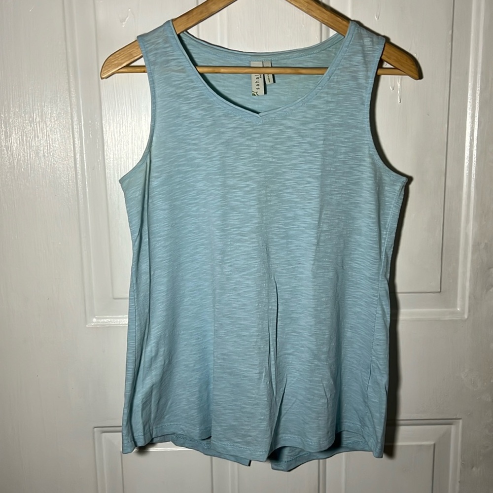 Sahalie Light Blue Slub Tank with flyaway back size small